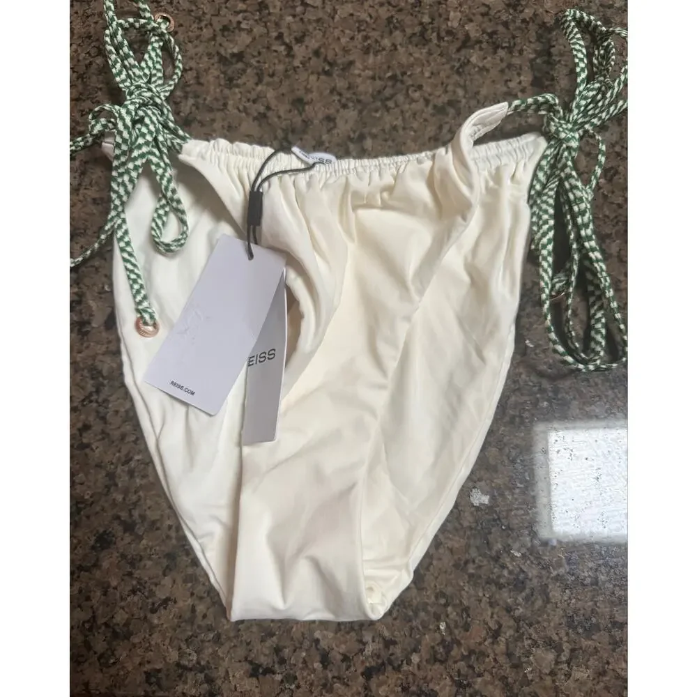 Reiss Rue Chequered-Tie Bikini Bottoms White/Green Size 10 (New with tags)